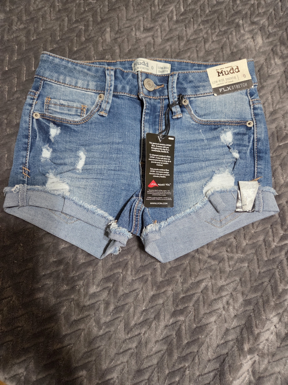 Mudd Medium Blue Distressed Cuffed Denim Shorts